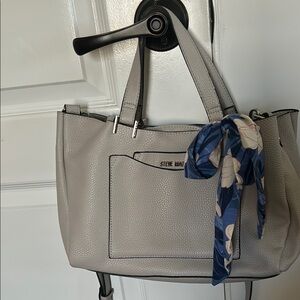 Steve Madden Gray Tote Bag with Scarf Accent
